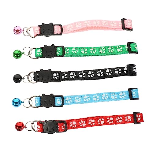 KOMBIUDA 5 Stück Teiliges Katzenhalsband mit Bunten Glocken Dekoratives Katzenhalsband mit Gedrucktem Pfotenmuster Stilvolles und Verstellbares Haustieraccessoire für Alltag Party und von KOMBIUDA