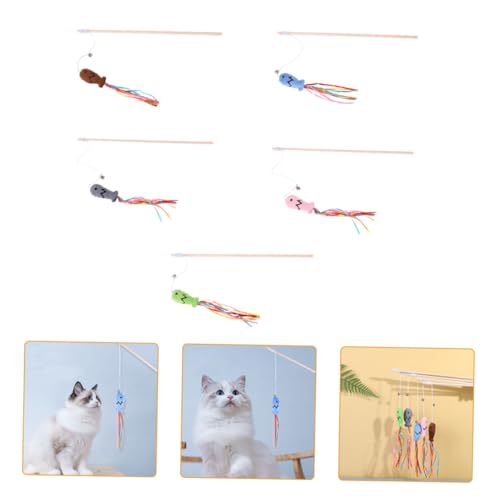 KOMBIUDA 5 Stück Teiliges Katzenspielzeug aus Robustem Holz mit Bunten Plüschbändern und Katzenminze Langlebiger Cat Teasing Stick für Sichere Interaktive Katzenbeschäftigung und von KOMBIUDA