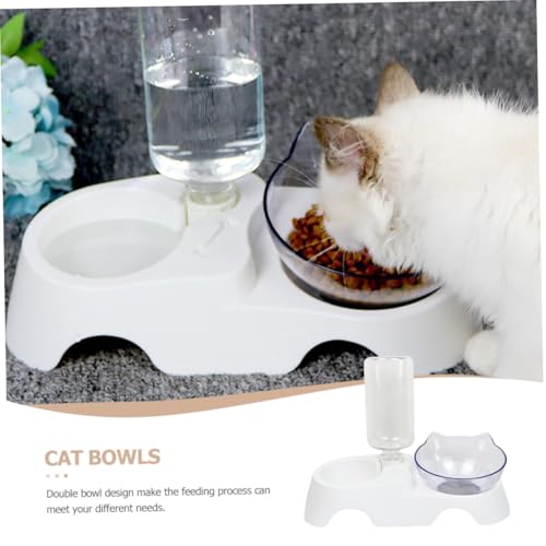 KOMBIUDA Automatischer Wasserspender und Futternapf für Hunde und Katzen Schräger Napf mit Selbstfüllendem Trinkbrunnen Rutschfestes Design Geeignet für Kleine und Mittelgroße Haustiere von KOMBIUDA