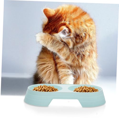 KOMBIUDA Doppelter Futternapf für Haustiere Wasser Napf Stilvoller Blauer Katzen Hundebowl Praktische Reinigung für Gleichzeitiges Füttern und Trinken von KOMBIUDA