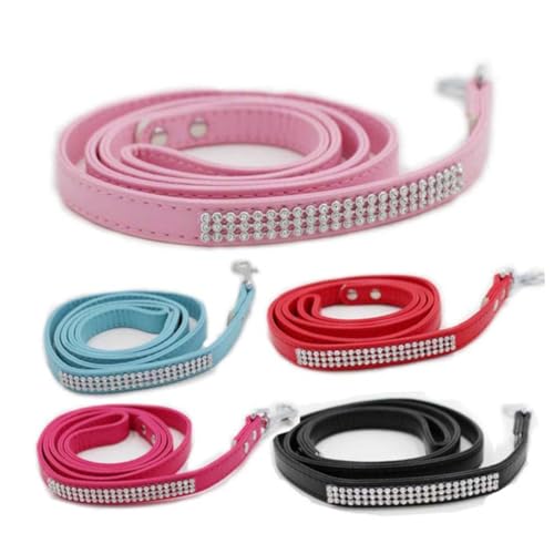 KOMBIUDA Funkelnde PU Hundeleine mit Strasssteinen Flexible Trainingsleine für Kleine Hunde Bunte Haustier Leine zum Spazieren Joggen und Alltag Blauer Hundelead für Komfortables Gehen von KOMBIUDA