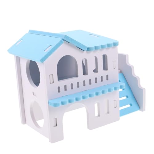 KOMBIUDA Hamster Versteck Haus aus Holz mit Doppelstock Design Kleintier Versteck und Kuschelnest für Hamster Meerschweinchen und Kleine Haustiere mit Interaktivem Balkon von KOMBIUDA