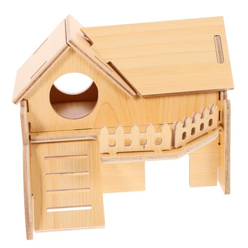 KOMBIUDA Hamsterhaus Holz Doppelschichtiges Versteck für Kleintiere Wie Meerschweinchen Rennmäuse und Eichhörnchen Natürliches Hamsterkäfig Zubehör Robustes Nagetier Spielhaus für Auslauf von KOMBIUDA