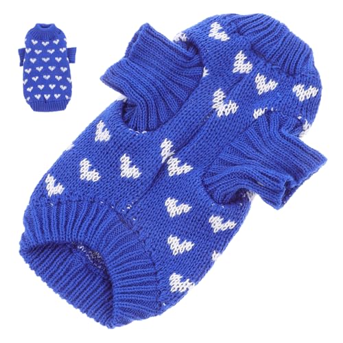 KOMBIUDA Herzmotiv Hundepullover mit Rollkragen Dehnbarer Strickpullover für Kleine bis Mittelgroße Hunde Warme und Atmungsaktive Winterbekleidung Geeignet für Outdoor und Alltag S Blau von KOMBIUDA