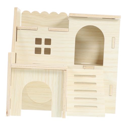 KOMBIUDA Holz Hamster Versteckhaus Robust Hamsterhaus Kleintier Versteck für Meerschweinchen und Hamster Käfig Zubehör Natürliche Holzvilla Klettern und Verstecken von KOMBIUDA