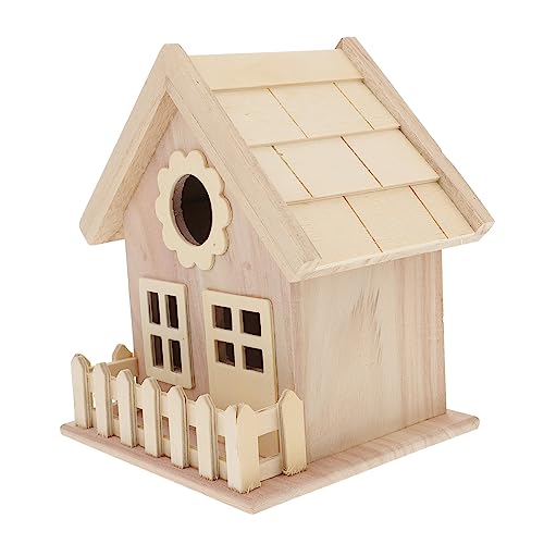 KOMBIUDA Holz Vogelhaus mit Doppelten Fenstern Großer Eingang DIY zum Bemalen Atmungsaktive Niststätte für Kleine Vögel Wie Kanarien Papagei Wetterfestes Vogelhäuschen für Garten Draußen von KOMBIUDA