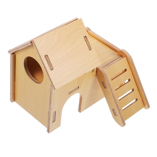 KOMBIUDA Holzhaus für Hamster und Zwerghamster Geräumiges Versteck mit Kletterplattform Natürliches und Schlafhaus Langlebiges Kleintier Zubehör für Mäuse und Rennmäuse von KOMBIUDA
