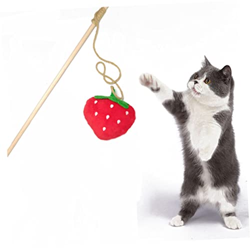 KOMBIUDA Interaktiver Katzenspielstab mit Erdbeer Motiv aus Robustem Hanfseil Cartoon Haustier Kätzchen und Katzen Sicheres Zubehör für Lustige und Langlebige Beschäftigung zu Hause von KOMBIUDA