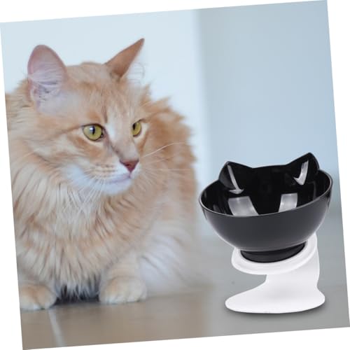KOMBIUDA Katzenfutternapf mit Neigung und Nackenschutz Schwarzer Kunststoffnapf mit Katzenohren Design rutschfest Glatte Oberfläche Praktische Futterschale für Katzen und Kätzchen von KOMBIUDA