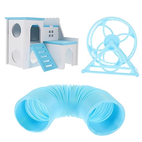 KOMBIUDA Kleintier Set mit Faltbarem Hamster Tunnel Lustigem Laufrad und Versteckhaus Leichtes Kunststoff und Holzmaterial für Hamster Meerschweinchen und Kleine Nager von KOMBIUDA