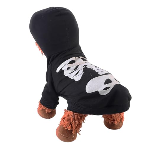 KOMBIUDA Leuchtendes Schädelkleid Halloween-hundebekleidung Haustier-Skelett-kostüm Welpenkostüm Hunde-Outfit Overall Hunde-Cosplay-kostüm Mittel Züchten Für Schwarz Baumwolle von KOMBIUDA