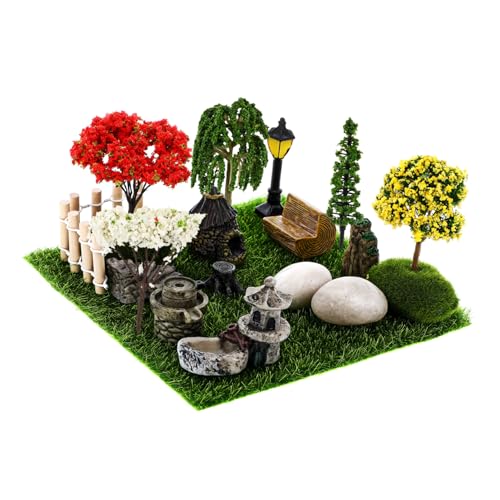 KOMBIUDA Miniaturgarten Landschaftsdekoration Set Miniatur Bäume Künstliches Gras Resin Stuhl Puppenhaus Zubehör Vielseitige Micro Landschaft Gestaltung Geeignet für Innen und Außenbereiche von KOMBIUDA
