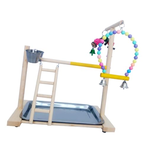 KOMBIUDA Parrot Stand Spielständer aus Holz mit Buntem Design für Papageien Trainings Spielplatz Fördert Balance und Koordination Geeignet für Zuhause und Büro Interaktives Zufällige Farbe von KOMBIUDA