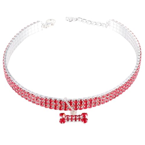 KOMBIUDA Verstellbares Hundehalsband mit Funkelnden Kristallen Rotes Strass Halsband Bequemes Pet Collar für Kleine und Mittlere Hunde Modisches Accessoire für Spaziergänge und Outdoor von KOMBIUDA