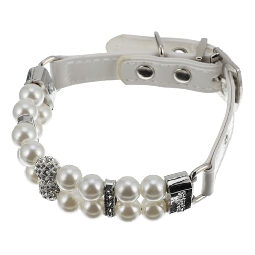 KOMBIUDA Verstellbares Hundehalsband mit Perlen und Lederoptik Inklusive Leine Flexibler PU für Kleine bis Mittelgroße Hunde und Katzen Bequemes Schmuckhalsband für Haustiere von KOMBIUDA