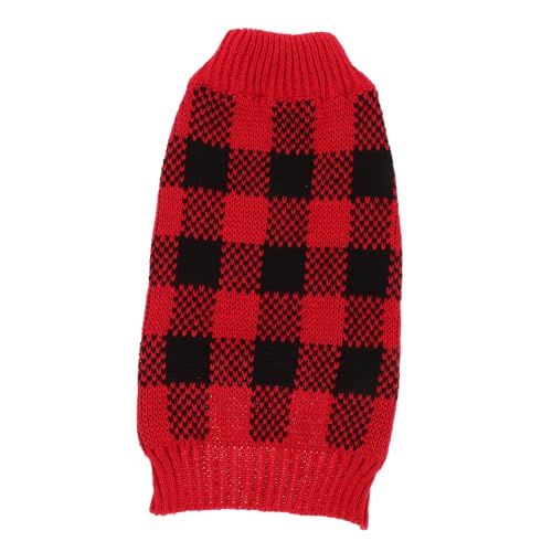 KOMBIUDA Warmer Haustierpullover für Kleine bis Mittelgroße Hunde und Katzen Kariertes Strickdesign Elastischer Rollkragen Modischer Gemütlicher Hundepullover für Kalte Tage Rot Kariert S von KOMBIUDA
