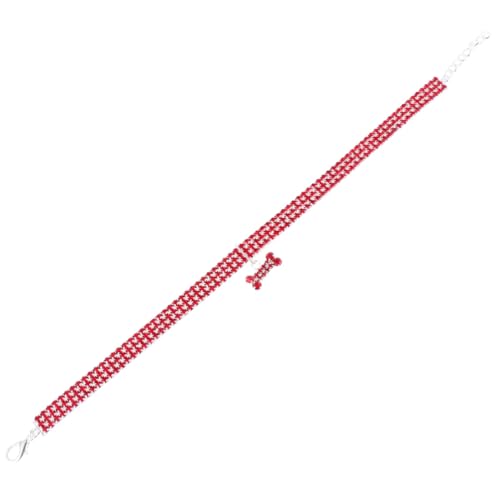 KOMBIUDA Wasserfester Hundehalsband mit Verstellbarem Verschluss Funkelndem Strassdesign Langlebigem Material Rotes Mini Knochen Anhänger Haustierkette für Modische Haustierhunde von KOMBIUDA