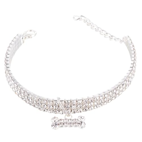 KOMBIUDA Wasserfester Verstellbarer Strass Hundehalsband mit Funkelnden Kristallen Luxuriöse Halskette für Haustiere Weiß Komfortables Design für Spaziergänge und Outdoor Aktivitäten von KOMBIUDA