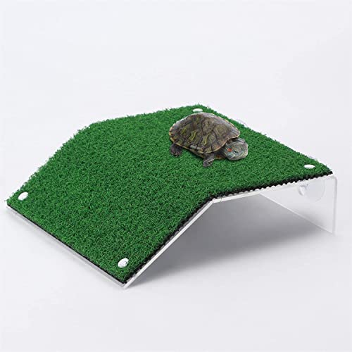 KOMUNJ 1 Pcs Schildkröte Basking Platform, Realistischer Grüner Rasen Kletterleiter Simulation Rasen Plattform (20 x 10 x 12 x 5.2 cm) von KOMUNJ