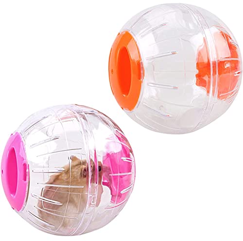 KOMUNJ 2 Stück Hamsterball, 12cm Hamster Laufball TTransparent Hamsterrad Laufkugel Nagerspielzeug Hamster Laufball Übungs Ball (rosa, orange) von KOMUNJ