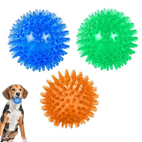 KOMUNJ 3 Stück Quietschendes Hundespielzeug, Kauspielzeug für Hunde, Stachelball, Wurfspielzeug für Welpen, Geeignet für Kleine und Mittelgroße Hunde zum Kauen von KOMUNJ