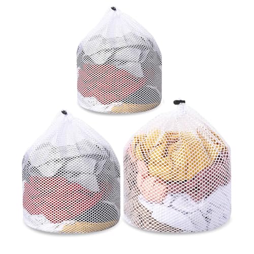 KOMUNJ 3 Stück Wäschenetz, Wäschesack, Wäschebeutel mit Kordelzug, wiederverwendbar, Waschmaschine für empfindliche Kleidung, Unterwäsche, Netzwäsche für Socken von KOMUNJ