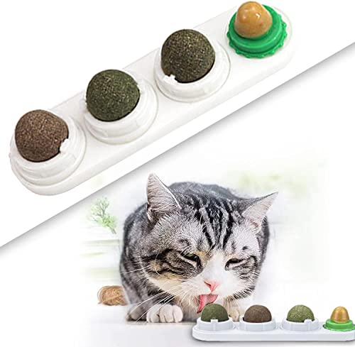 KOMUNJ 4 Stück Essbares Katzenminze Wand Ball für Katzen- Drehbare Katzenminze Ball Katze Süßigkeiten Selbstklebenden Spielzeug von KOMUNJ