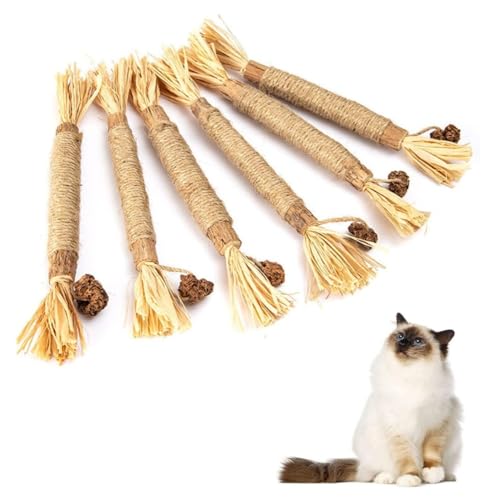 KOMUNJ 6 Stück Kausticks Für Katzen, Katzenminze Stick，Katzenminze Spielzeugstäbchen Für Katzen Im Innenbereich, zur Katzen Zahnpflege und Gegen Mundgeruch von KOMUNJ