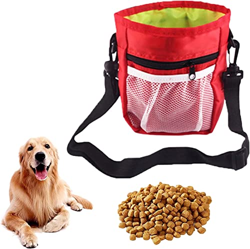 KOMUNJ Futterbeutel für Hunde, Premium Hundefutter Taschen, Hundkotbeutel Spender Verstellbarer Taillen/Schulterriemen für Hundetraining und Spaziergänge(Rot) von KOMUNJ