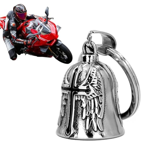 KOMUNJ Guardian Bell, Motorrad-Glocke, Schutzengel für Motorradfahrer, Glocke, mit hängendem Ring, Zubehör für Motorrad, Fahrrad, Elektroautos, silber, One size von KOMUNJ