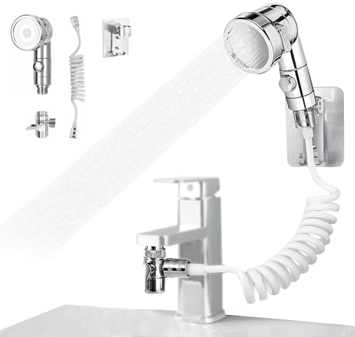 KOMUNJ Handbrause für Waschbecken, Waschbecken, Handbrause mit ausziehbarem Schlauch, mit 3 Sprühmodi, zum Waschen der Haare im Badezimmer, Behinderte, ältere Menschen, Verletzte, Babys, Tiere von KOMUNJ