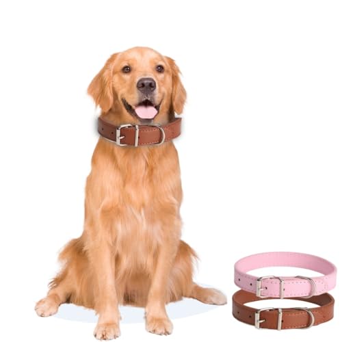 KOMUNJ Haustierhalsband aus Leder, klein, rund, für Katzen, für extra kleine, kleine, mittelgroße und große Hunde (Braun, M) von KOMUNJ
