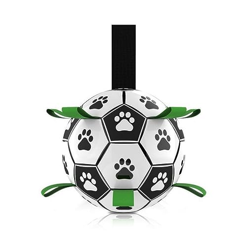 KOMUNJ Hundespielzeug Ball, Hundefußball mit Griff, Hundeball unzerstörbar für kleine und mittelgroße Rassen (15cm Durchmesser), Fußball Interaktives Hundetraining und Übungsspielzeug von KOMUNJ