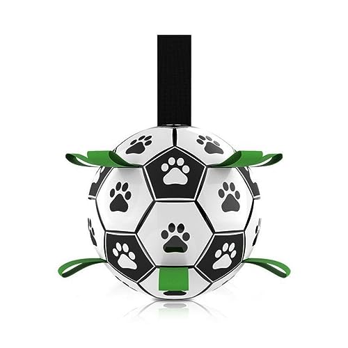 KOMUNJ Hundespielzeug Ball, Hundefußball mit Griff, Hundeball unzerstörbar für kleine und mittelgroße Rassen, 15cm Durchmesser, Fußball Interaktives Hundetraining und Übungsspielzeug von KOMUNJ