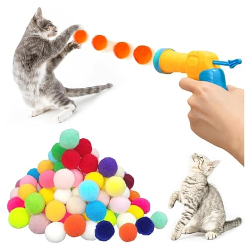 KOMUNJ Katzenspielzeug Ball Pistole, Katzenspielzeug Bälle 50 Bälle,Spielzeug Katze Plüschball, mit Ballwerfer Katze, Katzenbälle Plastik Geräuschloser Katzen Spielzeug für Katzen Indoor KOMUNJ Katzenspielzeug Ball Pistole, Katzenspielzeug Bälle 50 Bälle,Spielzeug Katze Plüschball, mit Ballwerfer Katze, Katzenbälle Plastik Geräuschloser Katzen Spielzeug für Katzen Indoor von KOMUNJ