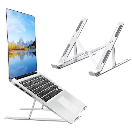 KOMUNJ Laptop-Ständer, belüftetes Aluminium, leichte Kühlbasen, rutschfest, tragbar, faltbar, Belüftung und Wärmeableitung, 7-Gang-Einstellung von KOMUNJ