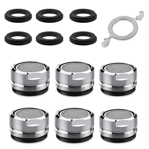 KOMUNJ Strahlregler M24, 6 Stück Strahlregler Wasserhahn Filter Wasserhähne, Filter aus Edelstahl ABS mit 6 Dichtungen und 1 verchromtem Schlüssel, Waschbecken für Küche und Bad Strahlregler von KOMUNJ