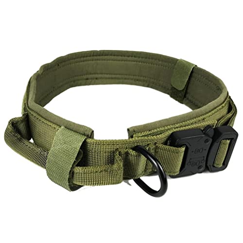 KOMUNJ Taktisches Hundehalsband, mit Kontrollgriff und Metallschnalle Halsband Hund, Verstellbares Hunde HalsbäNder, für Mittlere Große Hunde Training Jagd, mit Robuste Metallschnalle (Grün, XL) von KOMUNJ