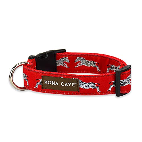 KONA CAVE® - Hochwertige Hundehalsbänder und Hundeleinen - Größenverstellbar - Vegan - Verspielt und Modisch (Klein, Zebra auf Rot) von KONA CAVE