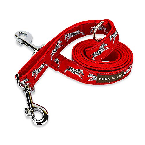 KONA CAVE® - Hochwertige Hundehalsbänder und Hundeleinen - Größenverstellbar - Vegan - Verspielt und Modisch (Leash - 160cm, Zebra auf Rot) von KONA CAVE