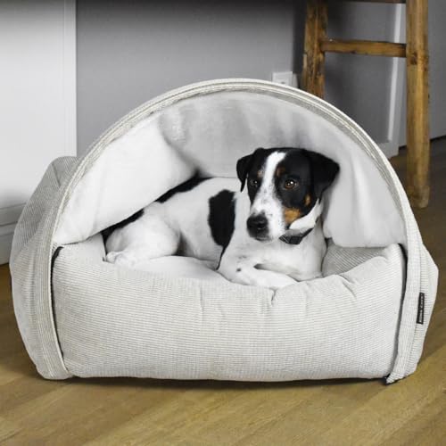 KONA CAVE® - Luxuriöses Kuschelhöhlenbett - Himmelbett für Katzen und Hunde - Bestes Höhlenbett - Abnehmbarer Deckel (Kordsamt – Creme, Klein: 65w x 55d x 40h cm) von KONA CAVE