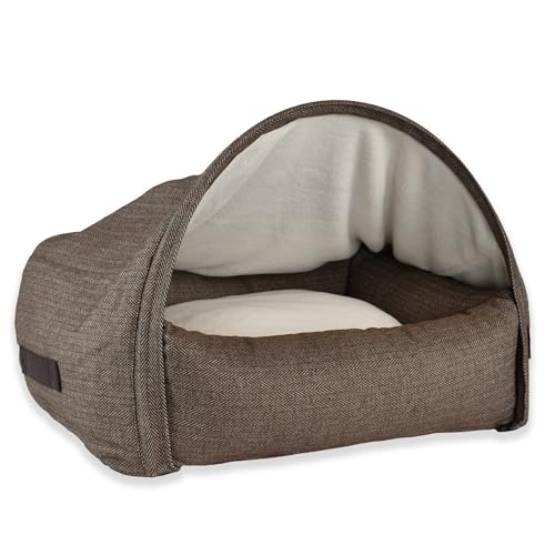 KONA CAVE® Luxus-Höhlenbett für Hunde - Überdachte Kuschelhöhle für große und XL-Hunde - Hundehöhle - XL-Schlafsack - Abnehmbarer Höhlenbezug (Braunes Fischgrätenmuster) von KONA CAVE