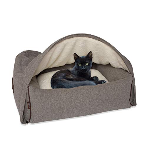 KONA CAVE® Luxus-Katzenbett – sicher und stützend, rollt nicht um, patentiertes Design, hypoallergen, 2-Betten in 1 (graues Flanell) von KONA CAVE