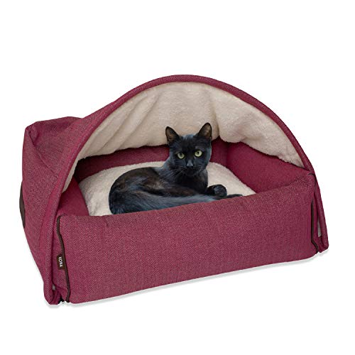 KONA CAVE® Luxus-Katzenbett – sicher und stützend, rollt nicht um, patentiertes Design, hypoallergen, 2 Betten in 1 (rosa Fischgrät) von KONA CAVE