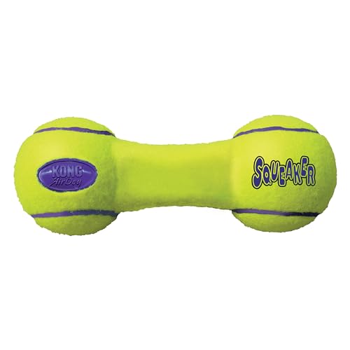 KONG – AirDog Squeaker Dumbbell – Quietschendes, Federndes Apportierspielzeug aus Tennisballmaterial – Für Mittelgroße Hunde von KONG