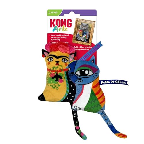 KONG Artz Cats - Knisterndes Katzenspielzeug mit Katzenminze, Band und Schwanz (Kahlo/Picasso) von KONG