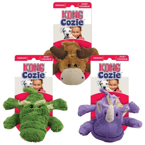 KONG Cozie Bundle Variety Pack – Cozie Marvin der Elch Plüsch-Hundespielzeug, Ali der Alligator und Rosie das Nashorn – mittelgroßes Plüsch-Hundespielzeug von KONG