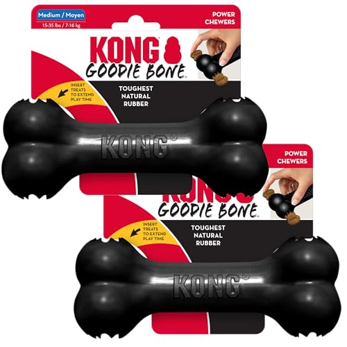 KONG Extreme Goodie Bone Medium 2-Pack - Ultra-langlebiges Hundespielzeug aus Gummi für Power-Kauer - Robustes Kauspielzeug für mittelgroße Hunde - Schwarz KONG Extreme Goodie Bone Medium 2-Pack - Ultra-langlebiges Hundespielzeug aus Gummi für Power-Kauer - Robustes Kauspielzeug für mittelgroße Hunde - Schwarz von KONG