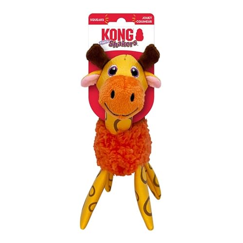 KONG Floofs Shakers Hundespielzeug aus flauschigem Fleece mit Quietscher und Kunstlederbeinen (Giraffe, XS/S) von KONG