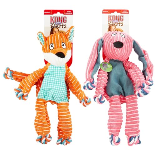 KONG Floppy Knots Combo Hundespielzeug – Fuchs und Häschen Bundle – Interales geknotetes Seil mit Quietschern und weniger Füllung – mittel/groß KONG Floppy Knots Combo Hundespielzeug – Fuchs und Häschen Bundle – Interales geknotetes Seil mit Quietschern und weniger Füllung – mittel/groß von KONG